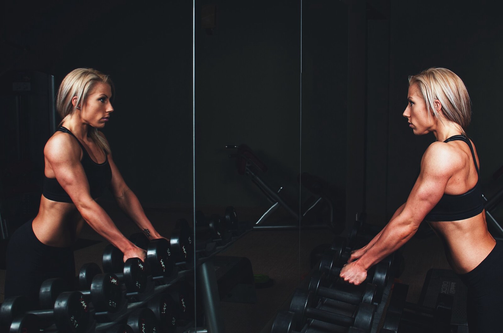 Spor salonunda dambıl çalışan iki kadın